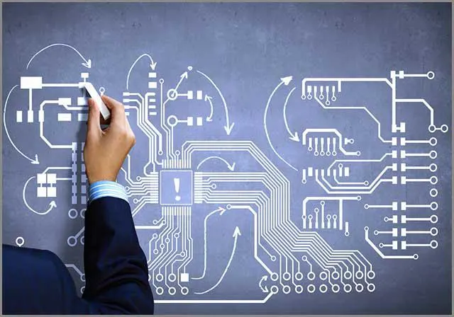 (rysunek układu PCB wykonany ręką człowieka)