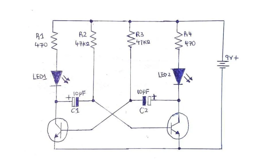 Schemat obwodu flashera