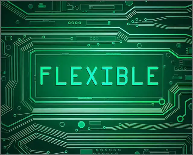 Obraz 1: Ilustracja płytki drukowanej z napisem "flexible" nad nią