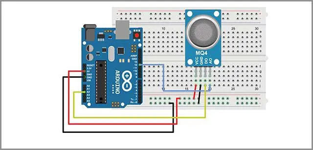 Pokazuje prototypowanie obwodu przy użyciu płytki Arduino i deski do krojenia chleba