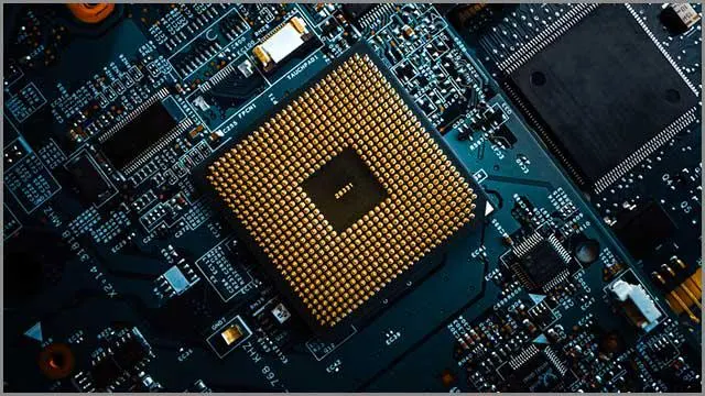 (Komputerowa płyta główna z gniazdem procesora CPU)